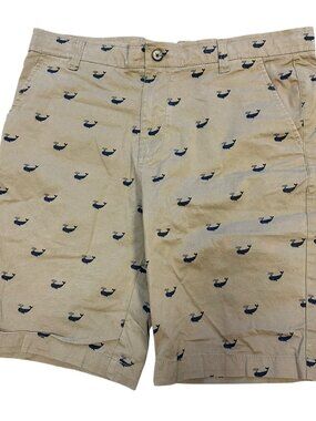 Hudson & Barrow Shorts Mens 34 Chino Flat Front Whale Print Brown